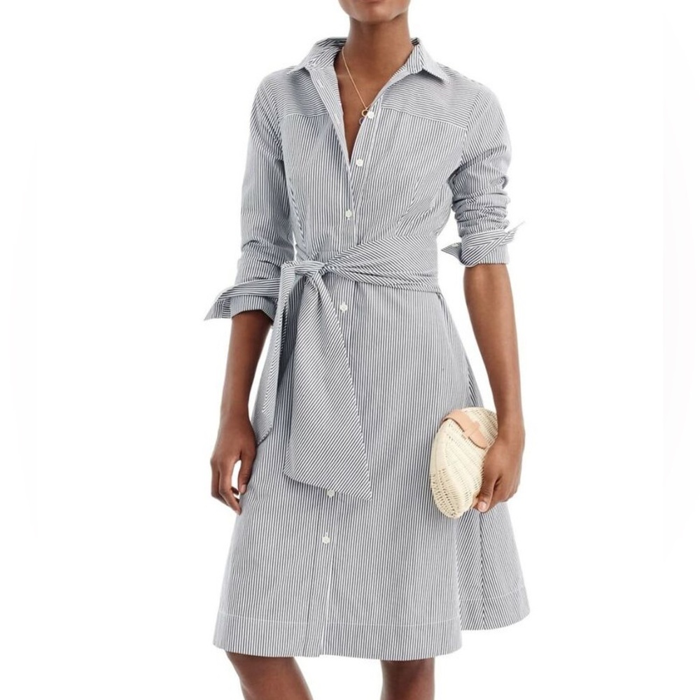 J. Crew Blue and White Buttoned Tie Front Dress